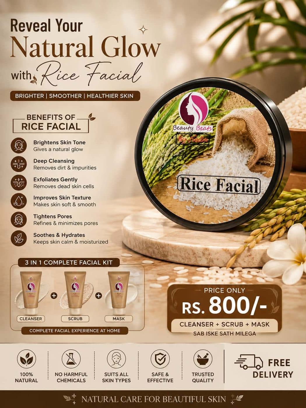 Rice Facial Kit (3 in 1) by Nadia Organics